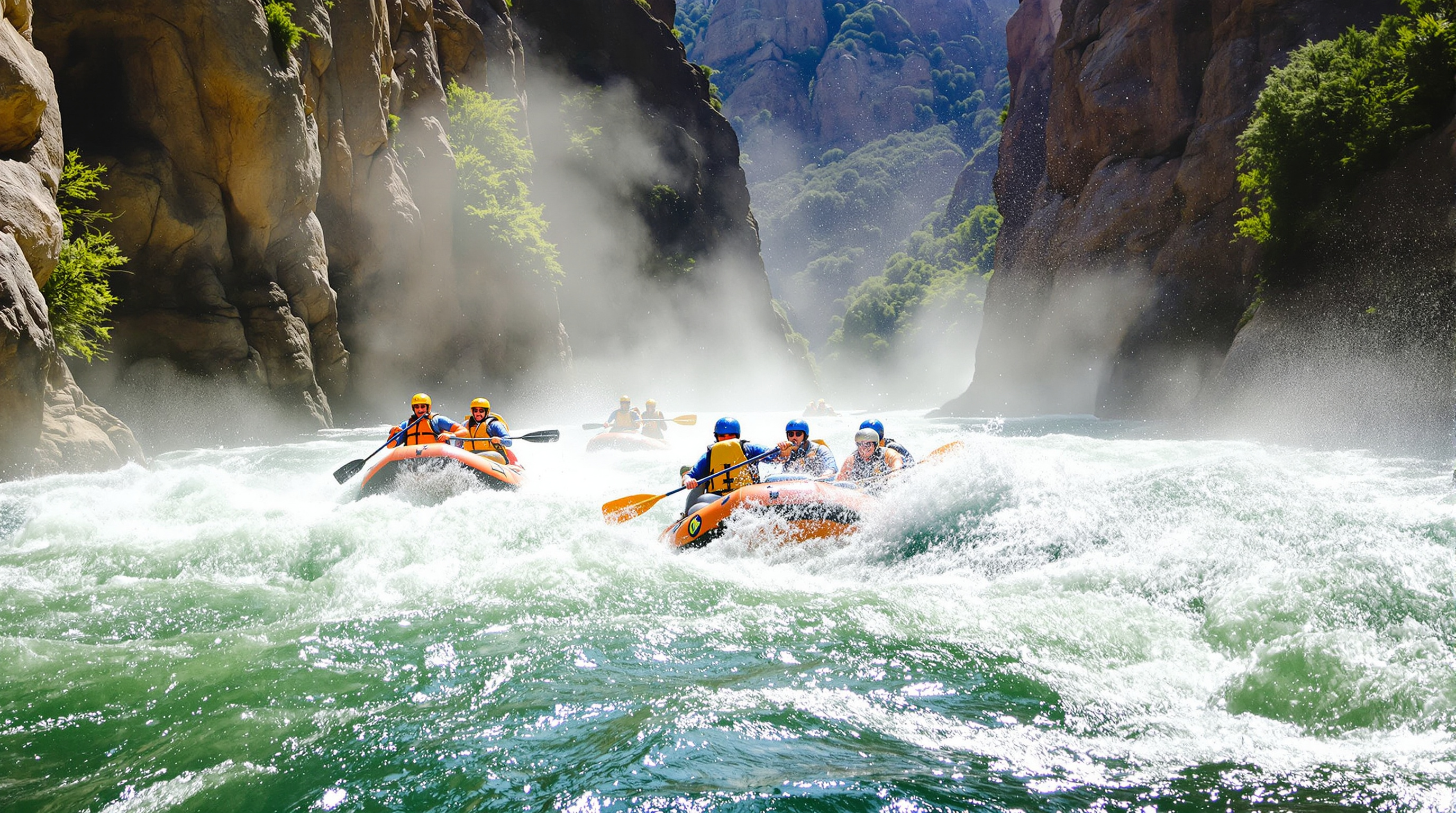 Whitewater rafters running a rapid on the Snake River in Hells Canyon near Cambridge, Idaho